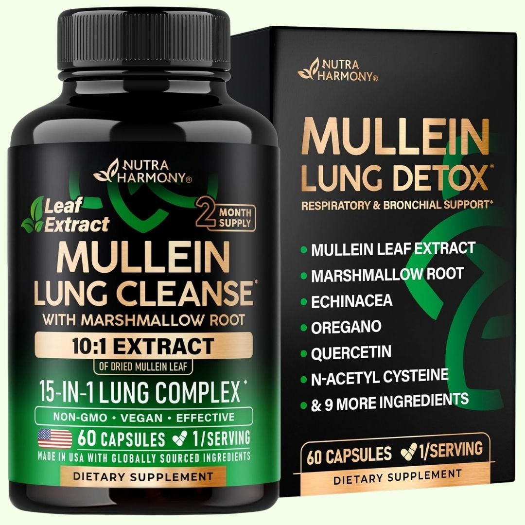 Mullein Lung Detox - Suplemento de extracto de hoja de gordolobo 10:1 - 60 cápsulas